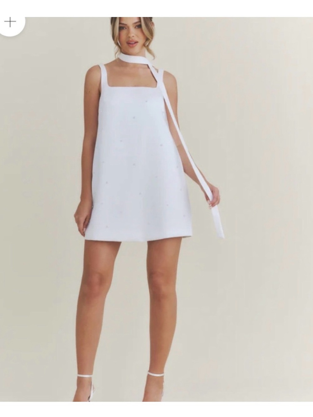 Six Stories White Sleeveless Pearl Embellished Shift Dress - Size UK 10 - Picture 2 of 9